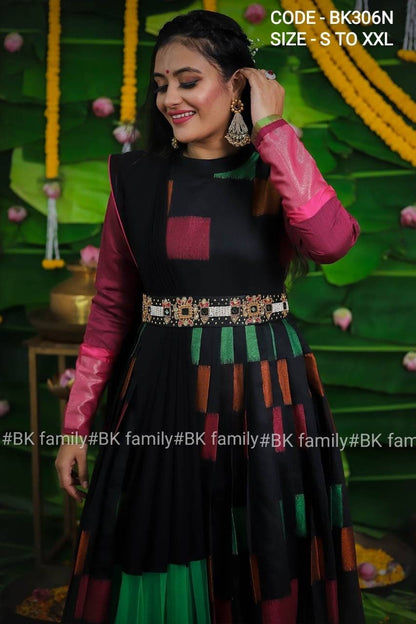 Black Pattu Gown- indian traditional dress - party wear gown - floor length gown - silk gown