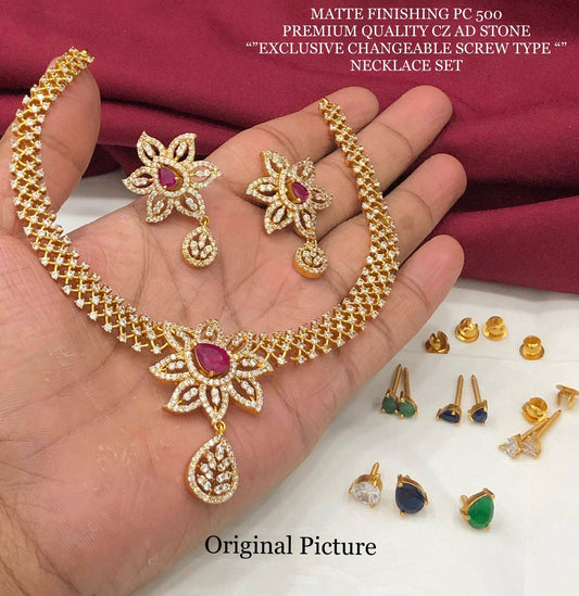 Premium quality CZ AD stone changeable necklace jewellery set, indian wedding jewellery, indian gold jewellery, jewellery for wedding