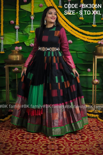 Black Pattu Gown- indian traditional dress - party wear gown - floor length gown - silk gown